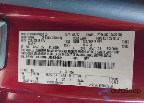 2017 Ford Escape Titanium from USA, damaged, VIN 1FMCU0JD0HUE93469